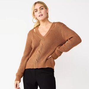 Nine West Twist Front Cut-Out Sweater Mocha Frosting Womens Size XL